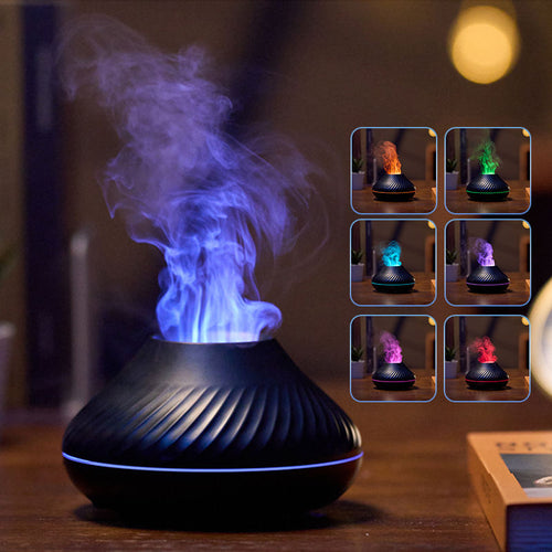 RGB Flame Aroma Diffuser 130Ml 3d Colorful Flame Humidifier Fire Volcano Diffuser Flame