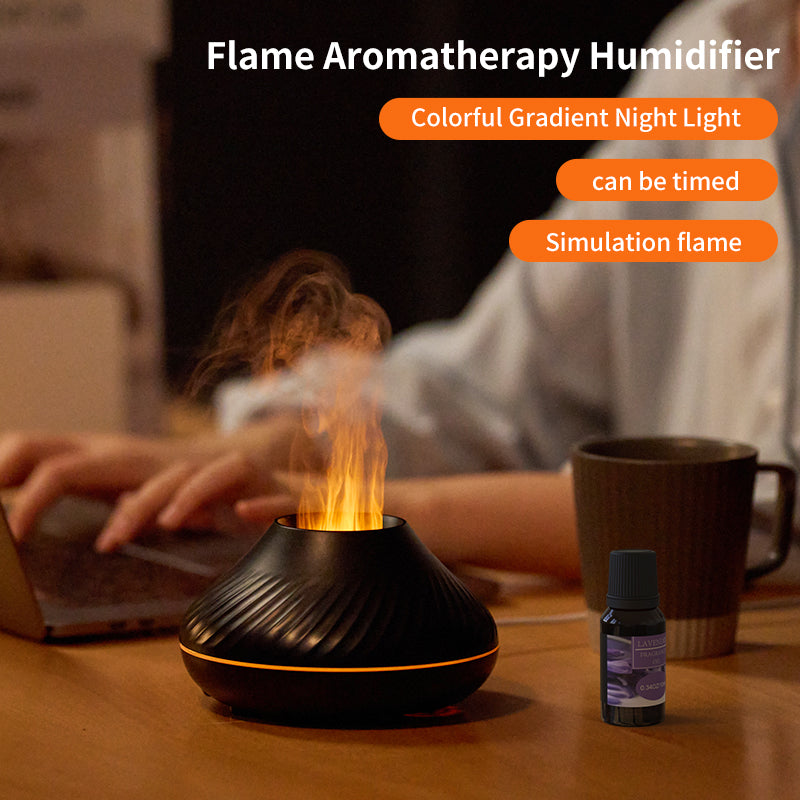 RGB Flame Aroma Diffuser 130Ml 3d Colorful Flame Humidifier Fire Volcano Diffuser Flame